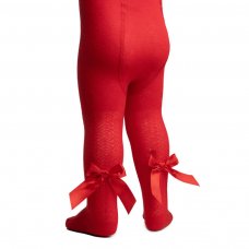 T120-R: Red Jacquard Tights w/Bow (NB-24 Months)